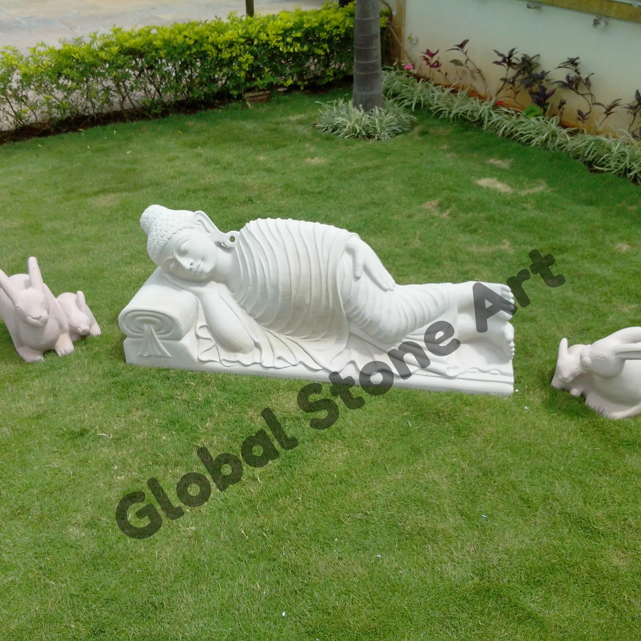 White Marble Reclining Buddha Statue for Garden