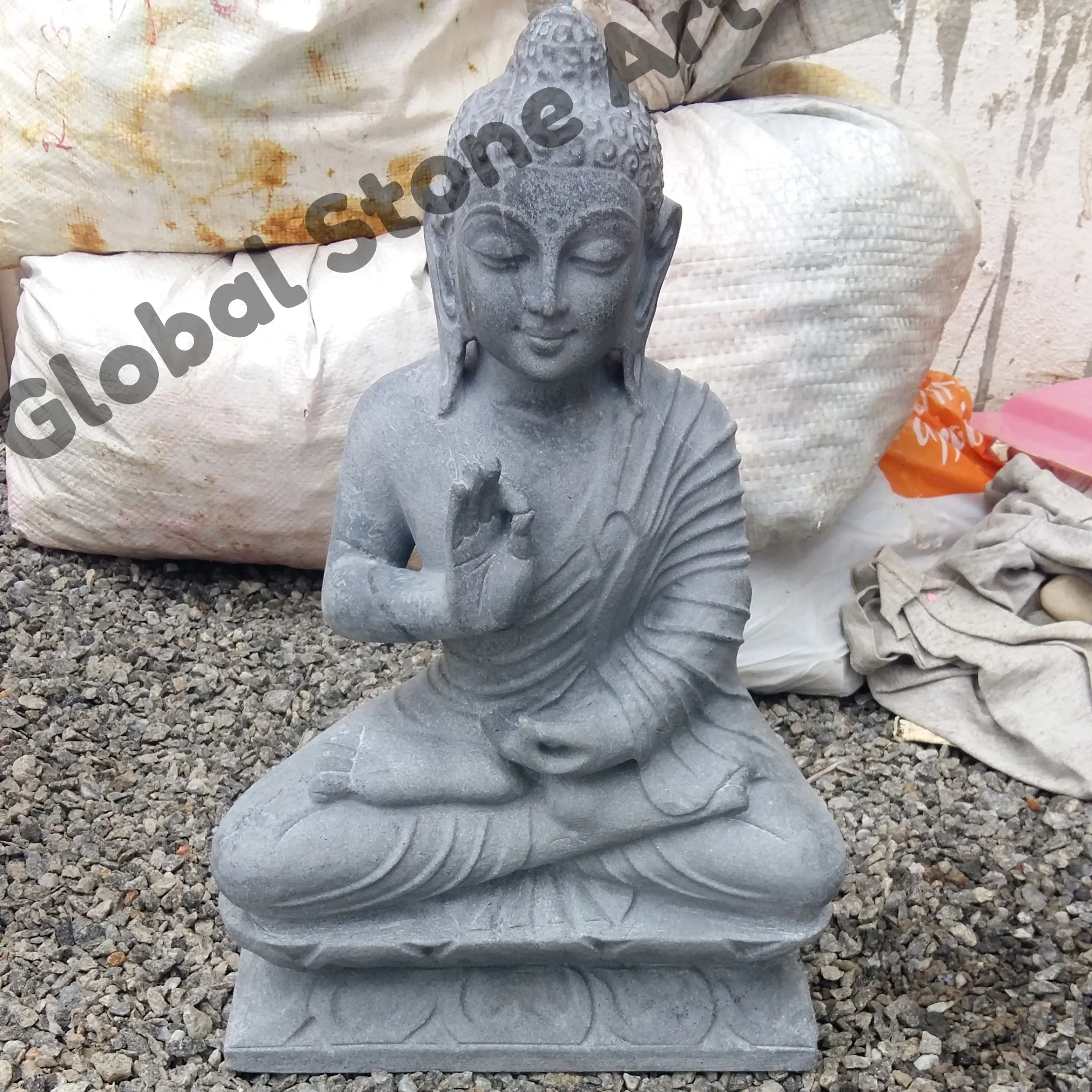 Grey Stone Blessing Buddha Statue for Garden