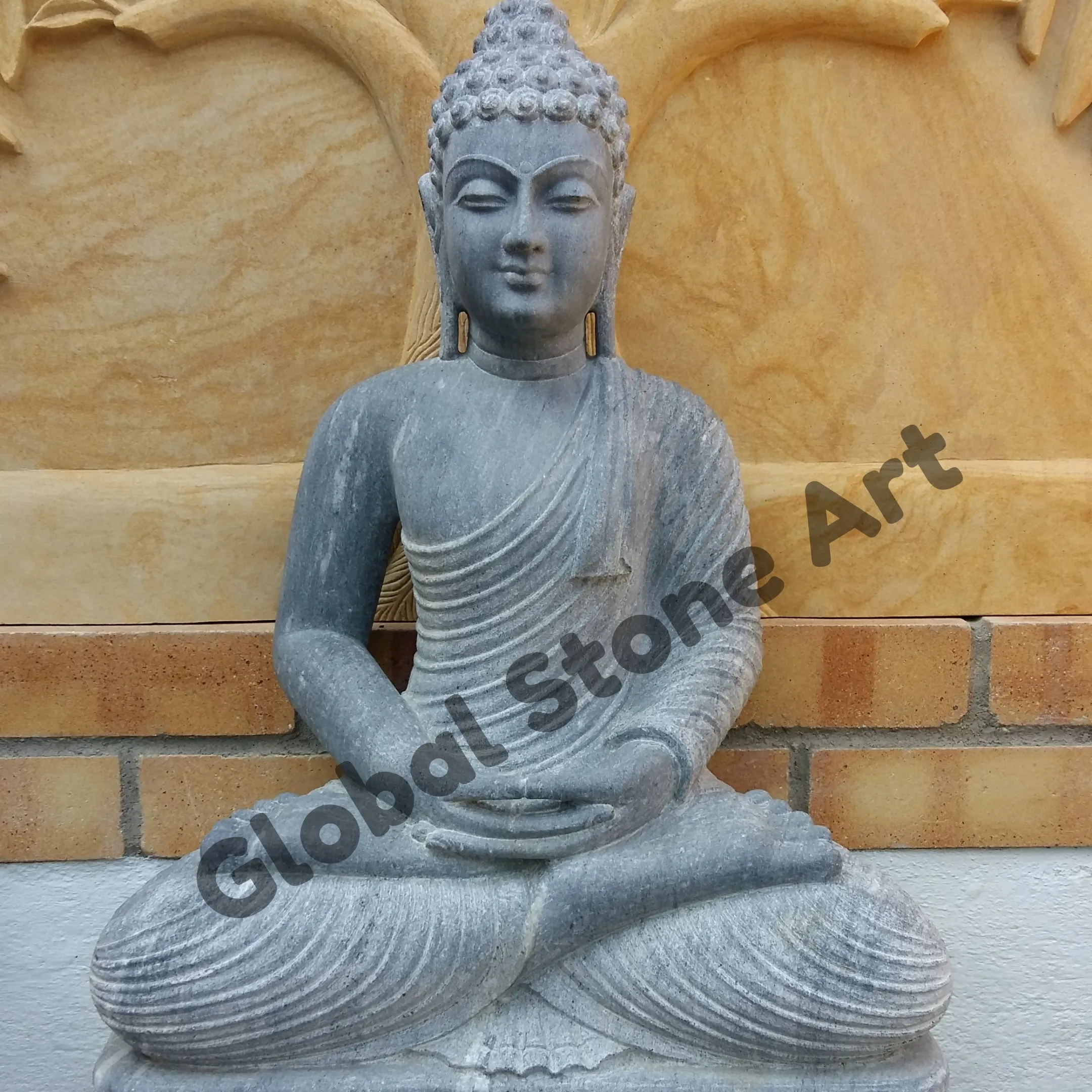 Black Stone Meditating Buddha Statue for Garden