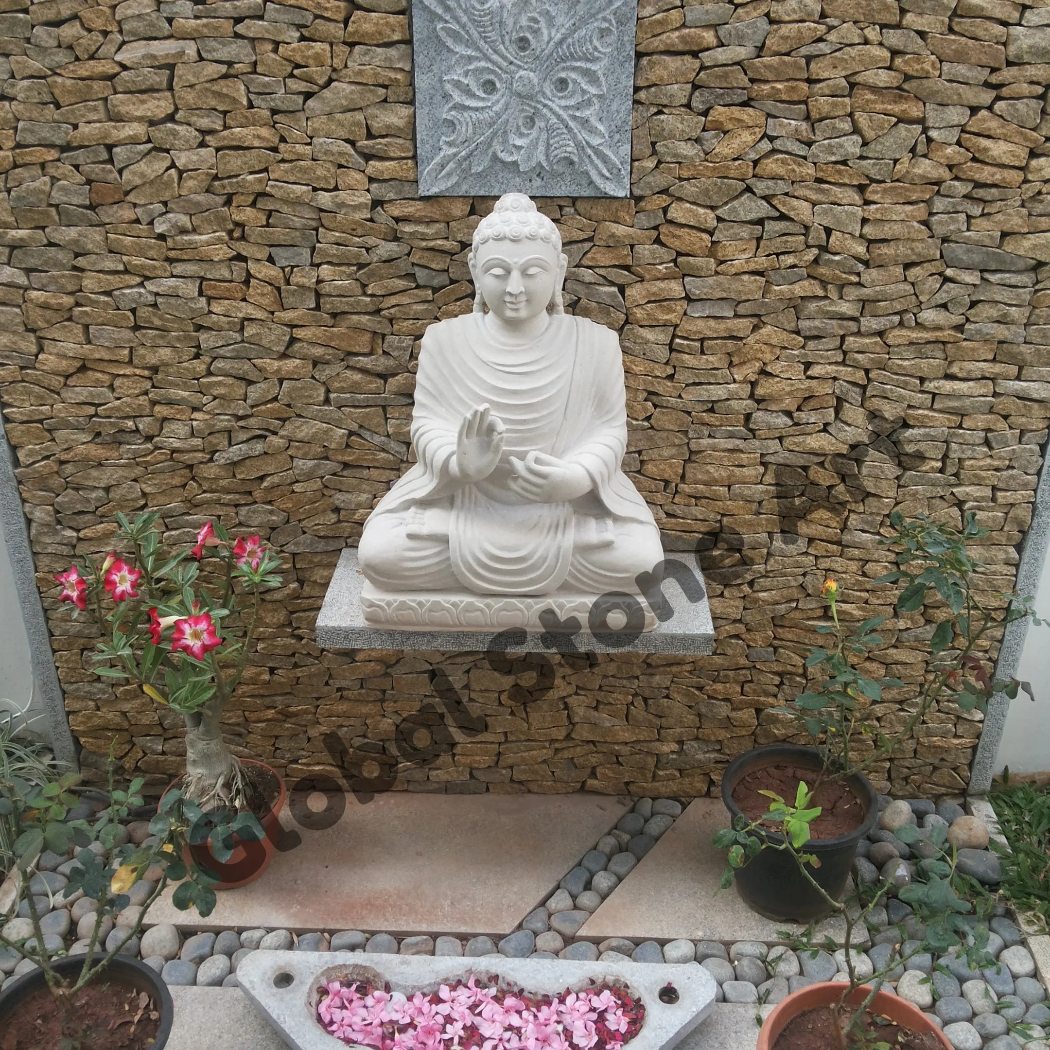 White Marble Teaching Buddha Statue for Wall Niche