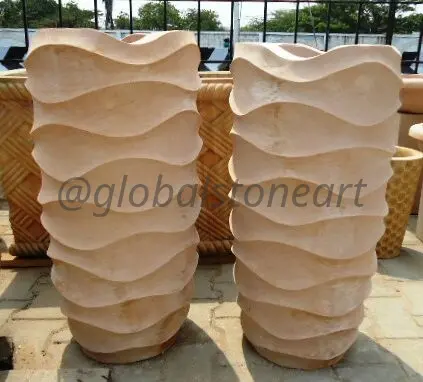 Wavy Ripple Sandstone Tall Planter for Garden Entrance
