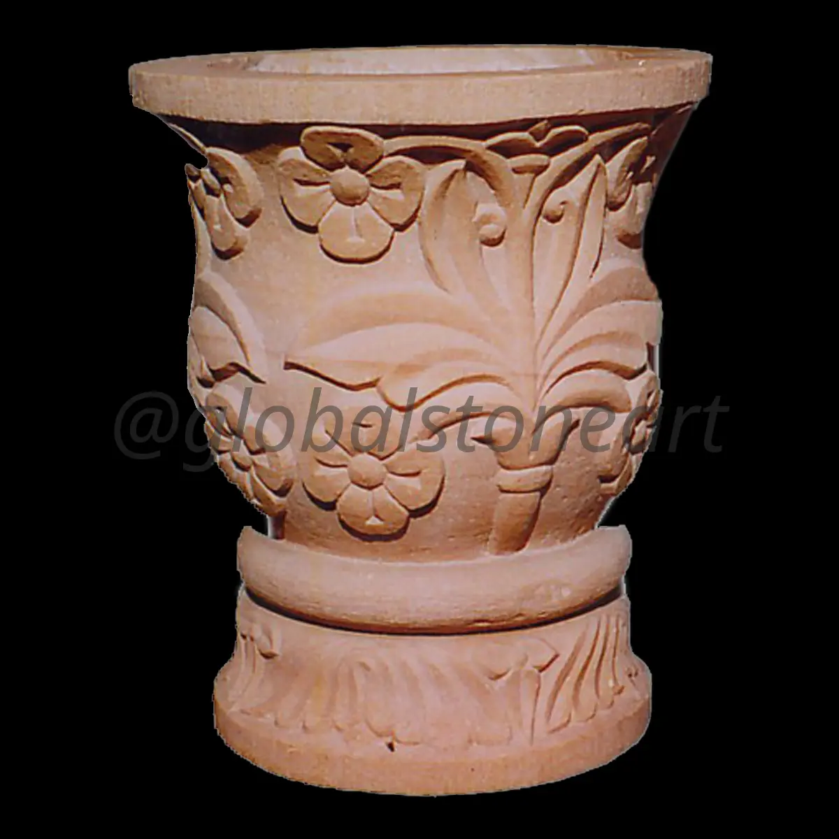 Floral Vine Carved Sandstone Planter for Entrance