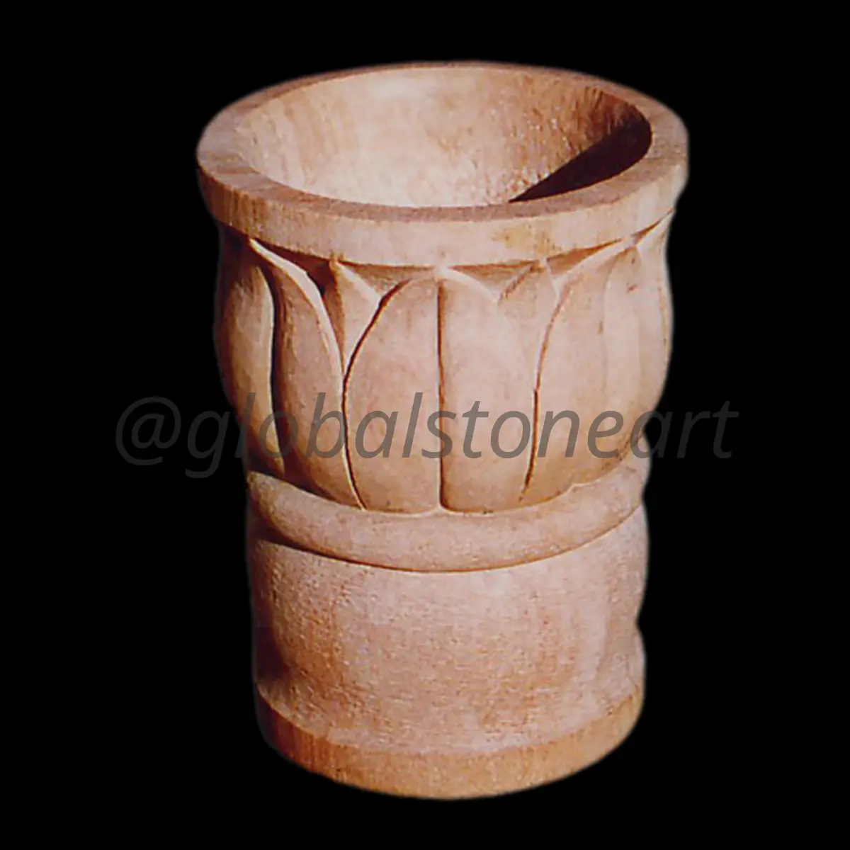Lotus Petal Carved Sandstone Pot for Pooja & Garden
