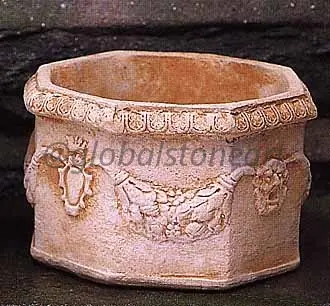 Ram-Head & Garland Carved Octagonal Stone Planter