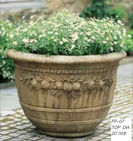 Festoon Garland Carved Sandstone Garden Pot
