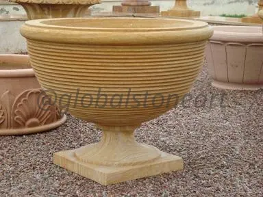 Ribbed Sandstone Compote Urn Planter for Garden