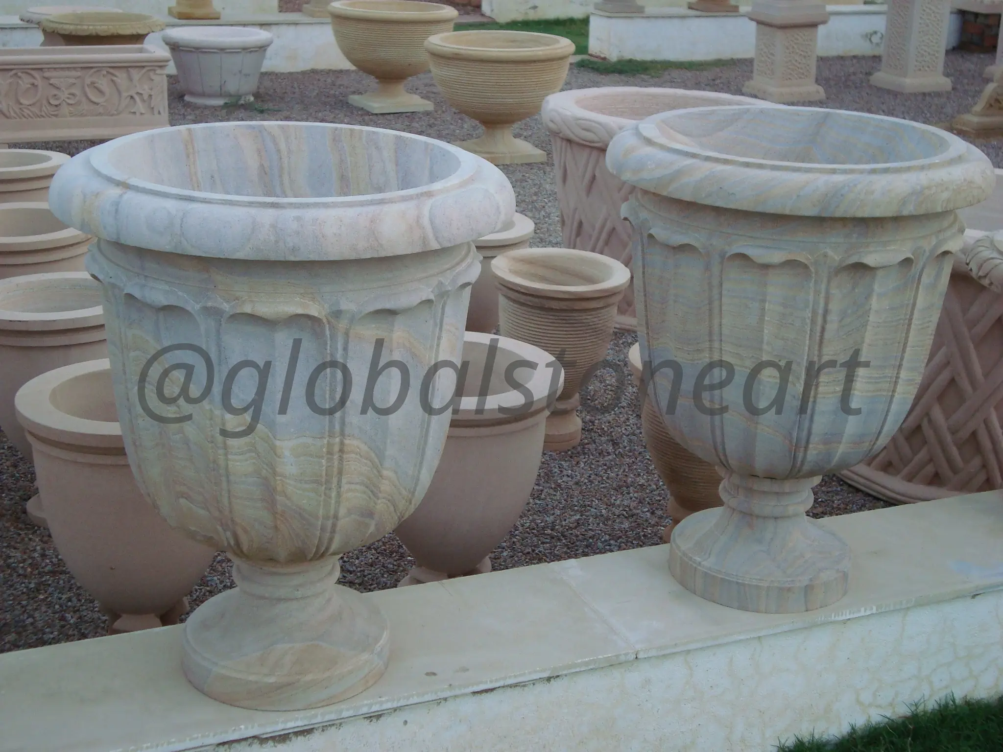 Rainbow Sandstone Fluted Goblet Urns (Pair)