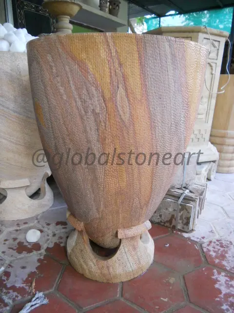 Rainbow Sandstone Drum Pot on Stone Foot