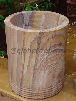 Rainbow Sandstone Cylinder Pot with Ring Base