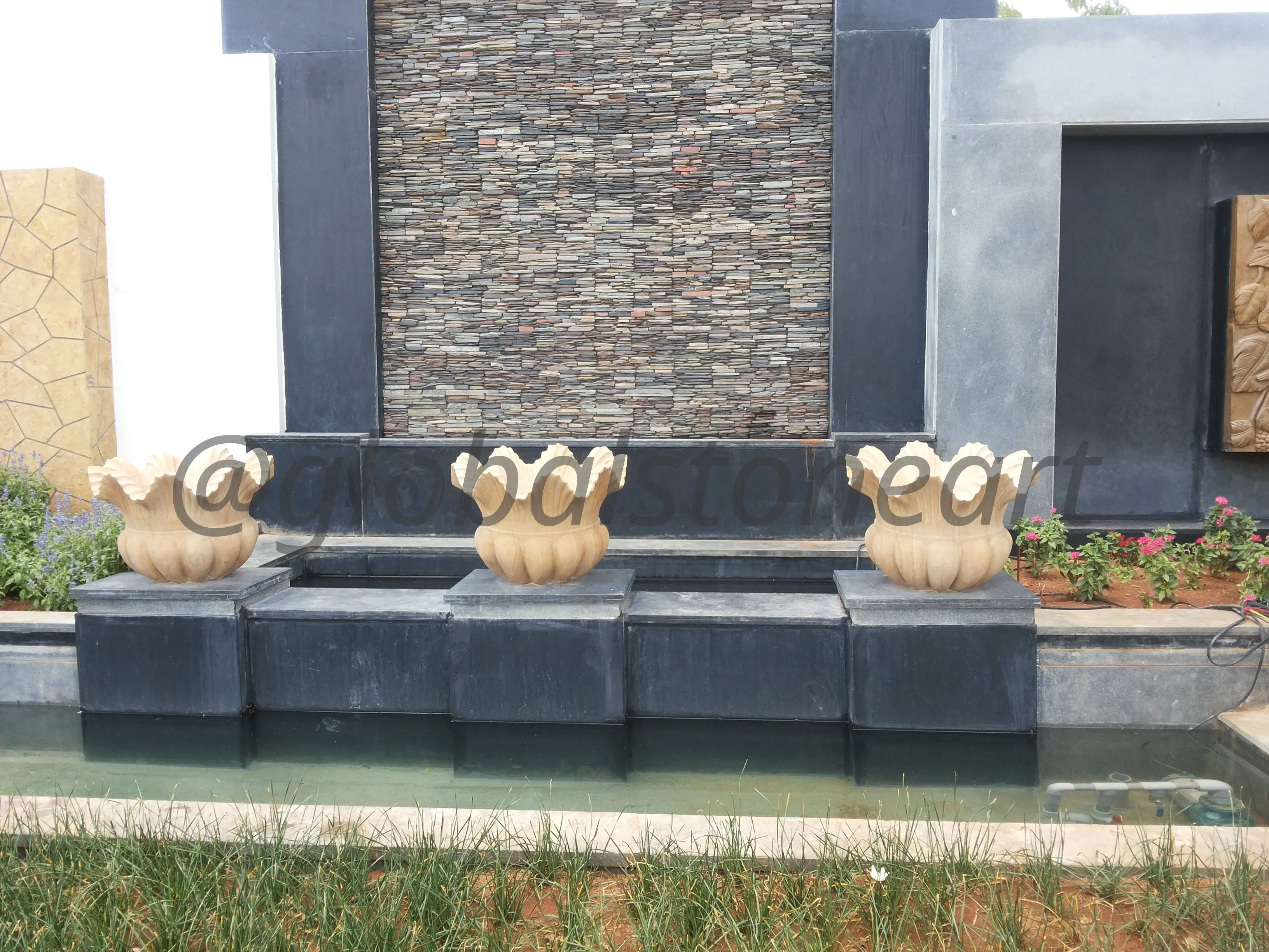 Lotus Crown Sandstone Water-Feature Planters