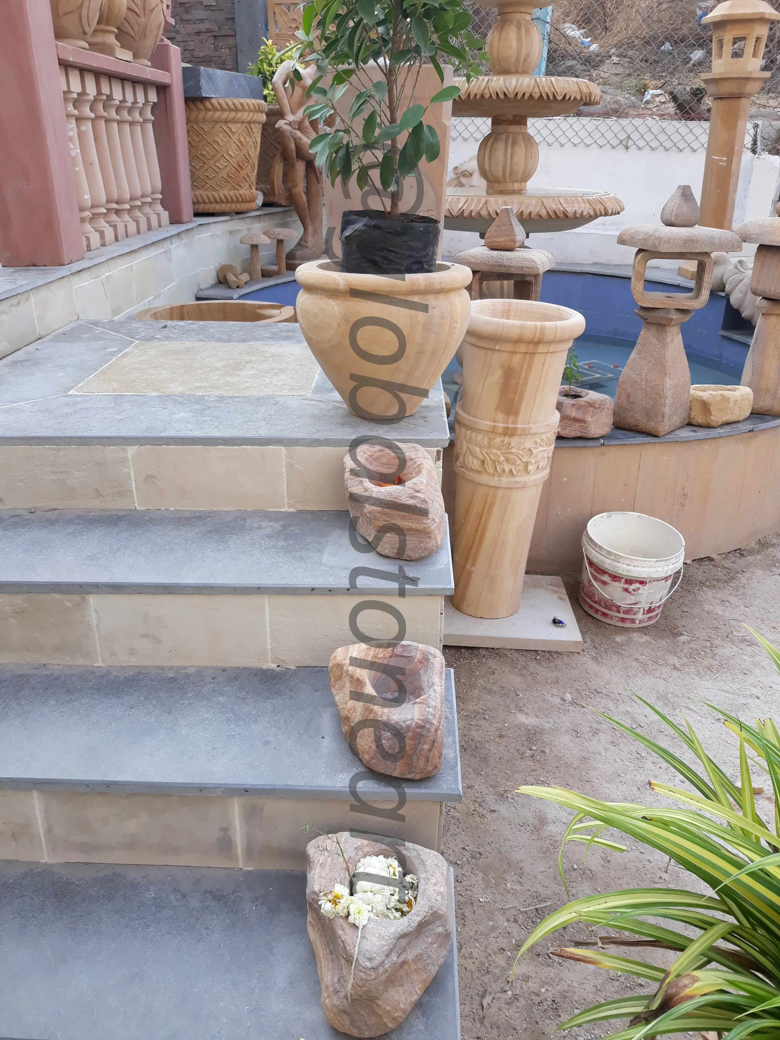 Tall Carved Sandstone Urn Planter for Garden Steps