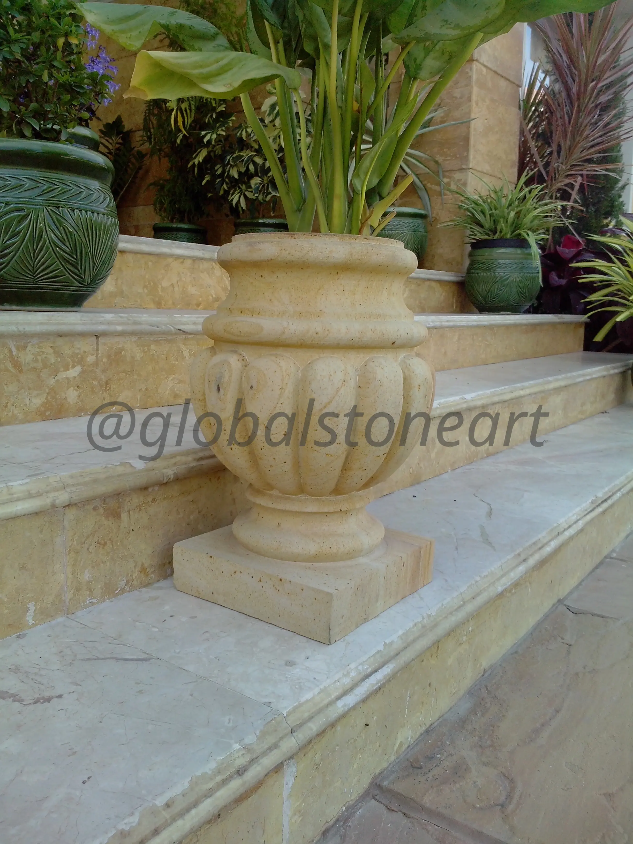 Fluted Sandstone Urn Planter for Garden Steps