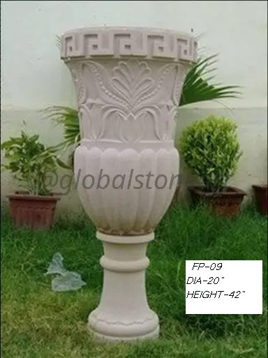 Greek-Key Rim Marble Trumpet Planter (Tall)