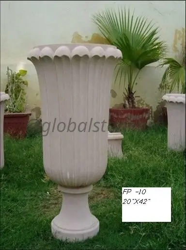 Fluted Marble Trumpet Planter for Garden & Lobby