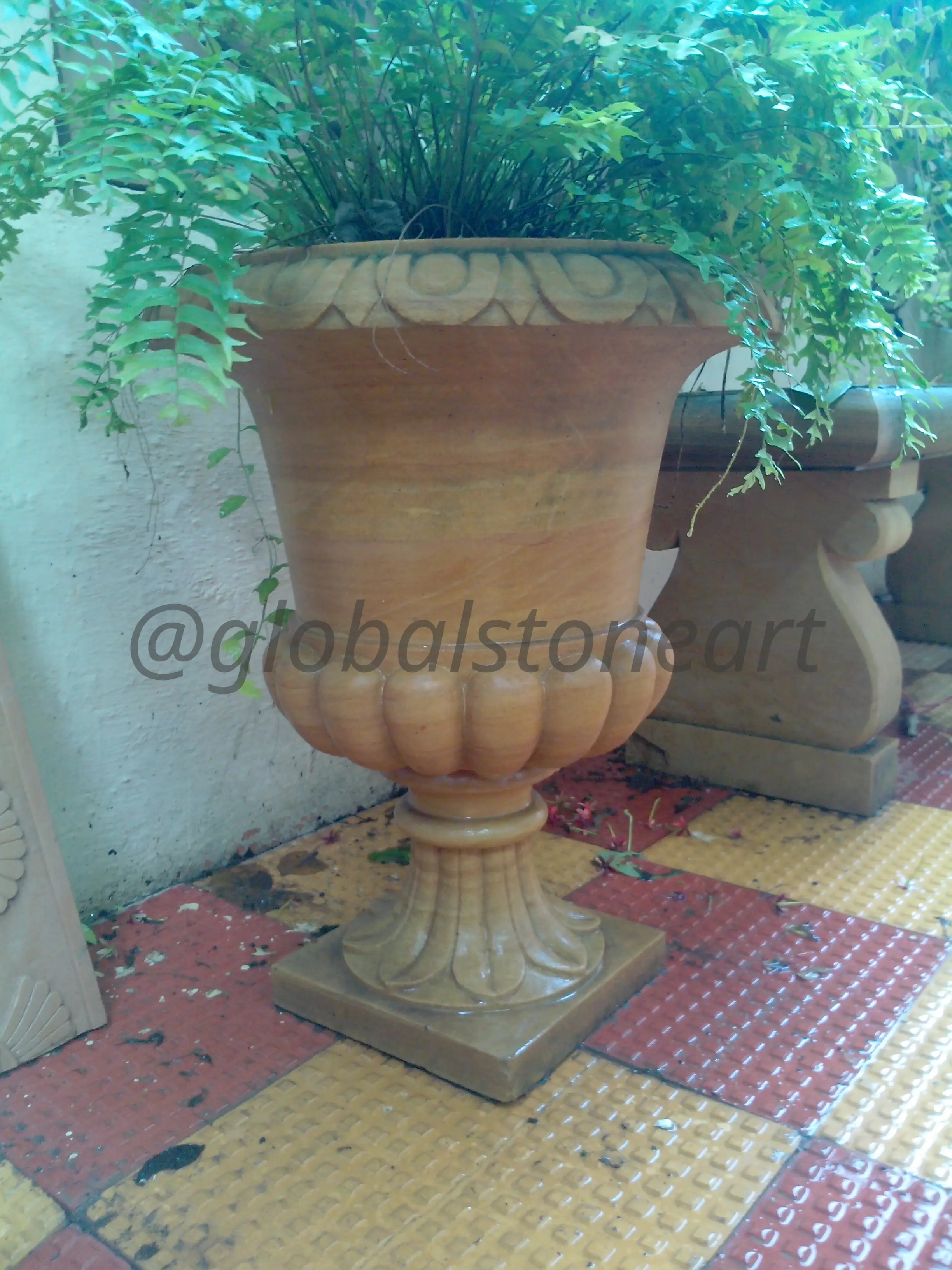 Lobed Sandstone Campana Urn Planter for Patio