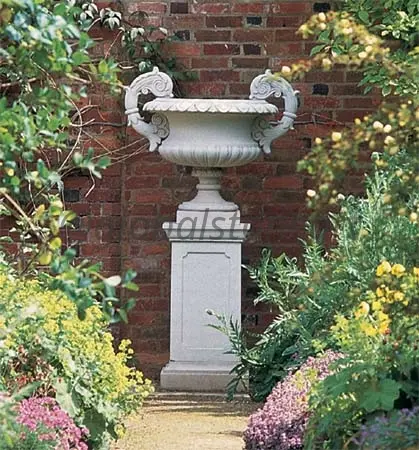 Classical Marble Urn Planter on Tall Pedestal
