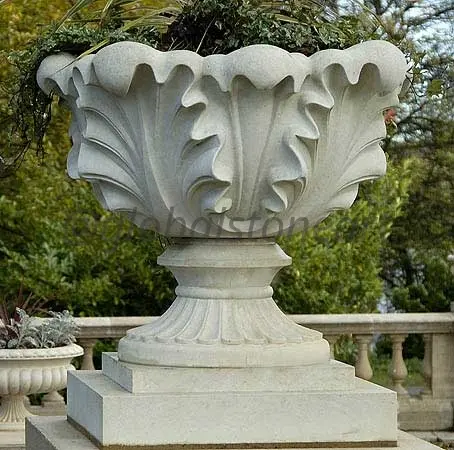 Acanthus Leaf Carved Marble Urn Planter for Garden