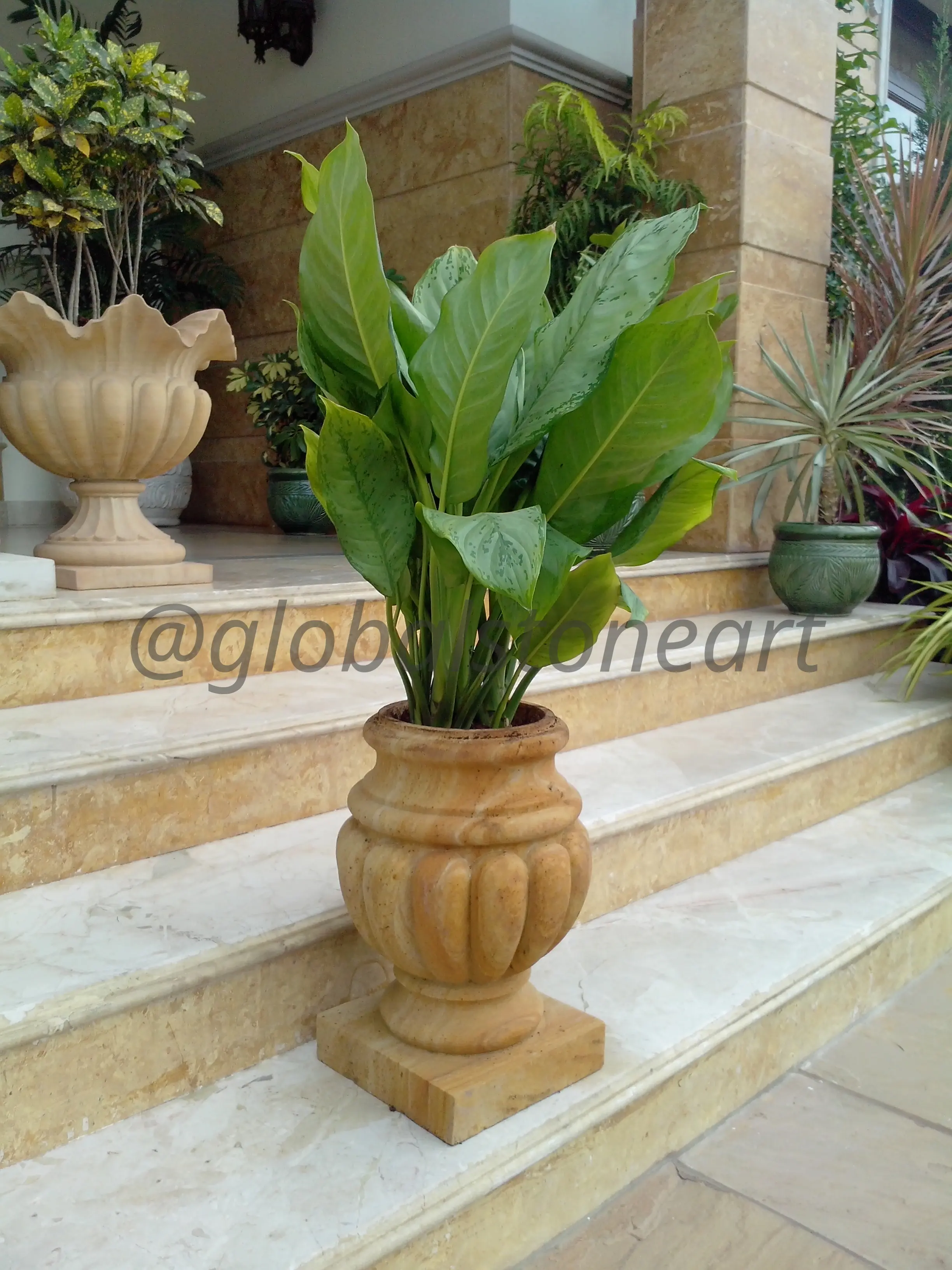 Lobed Sandstone Goblet Planter for Steps