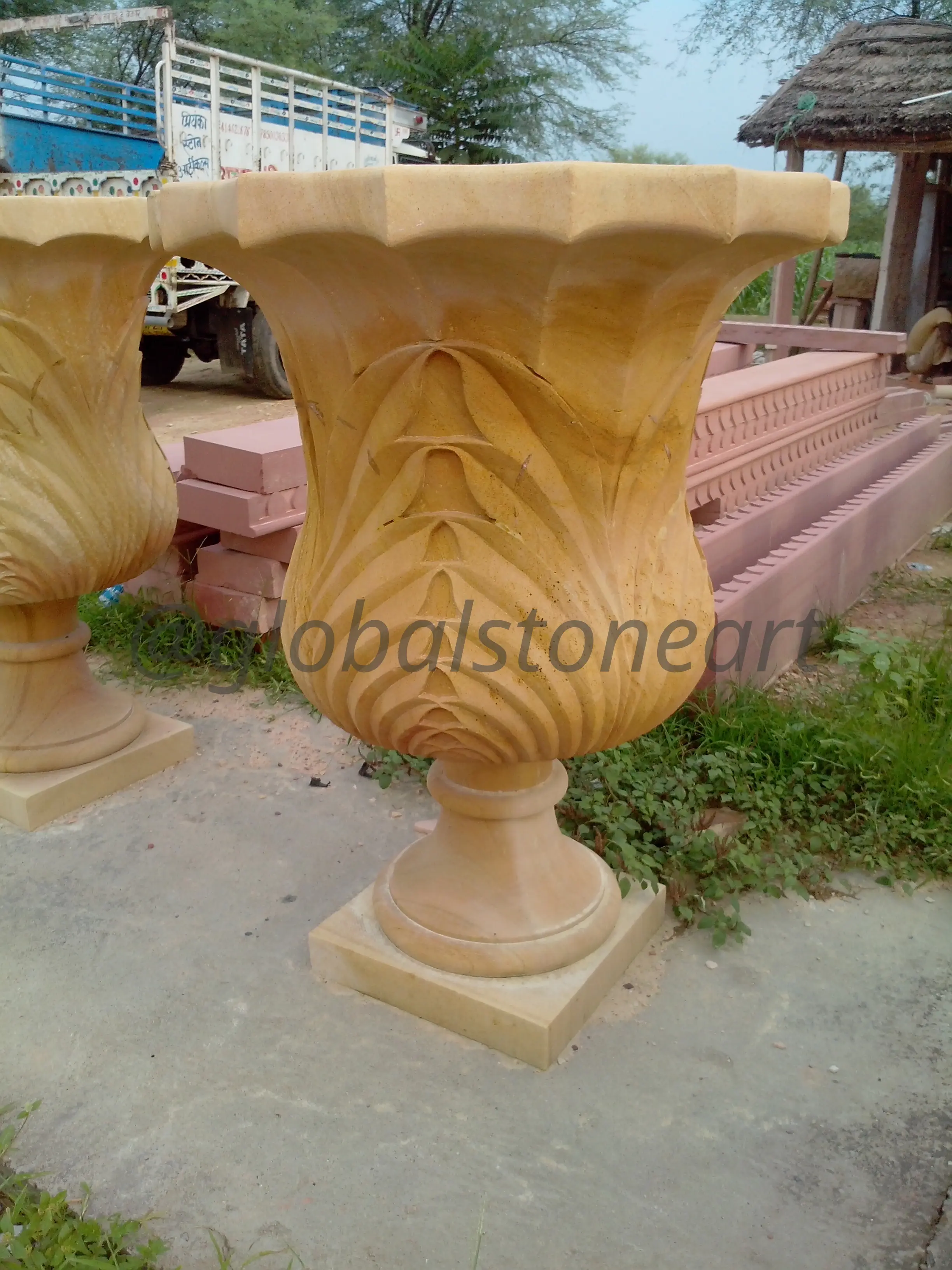 Drape-Fluted Sandstone Campana Urn (Large)
