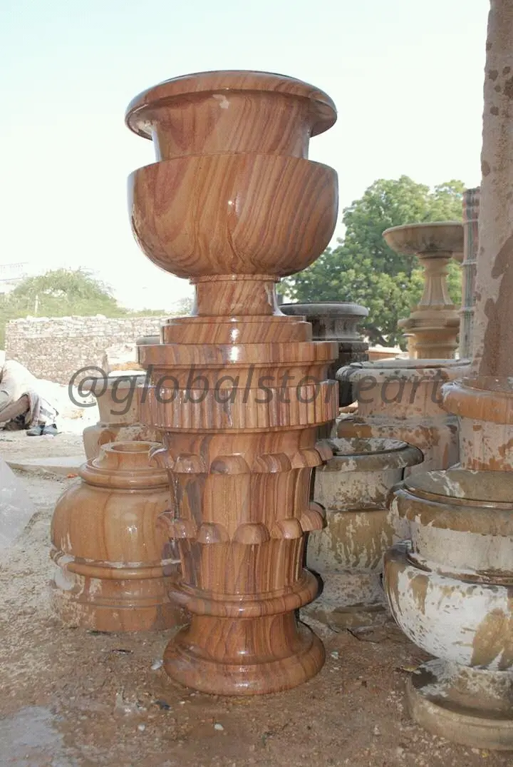 Rainbow Sandstone Pedestal Pot with Stacked Bases