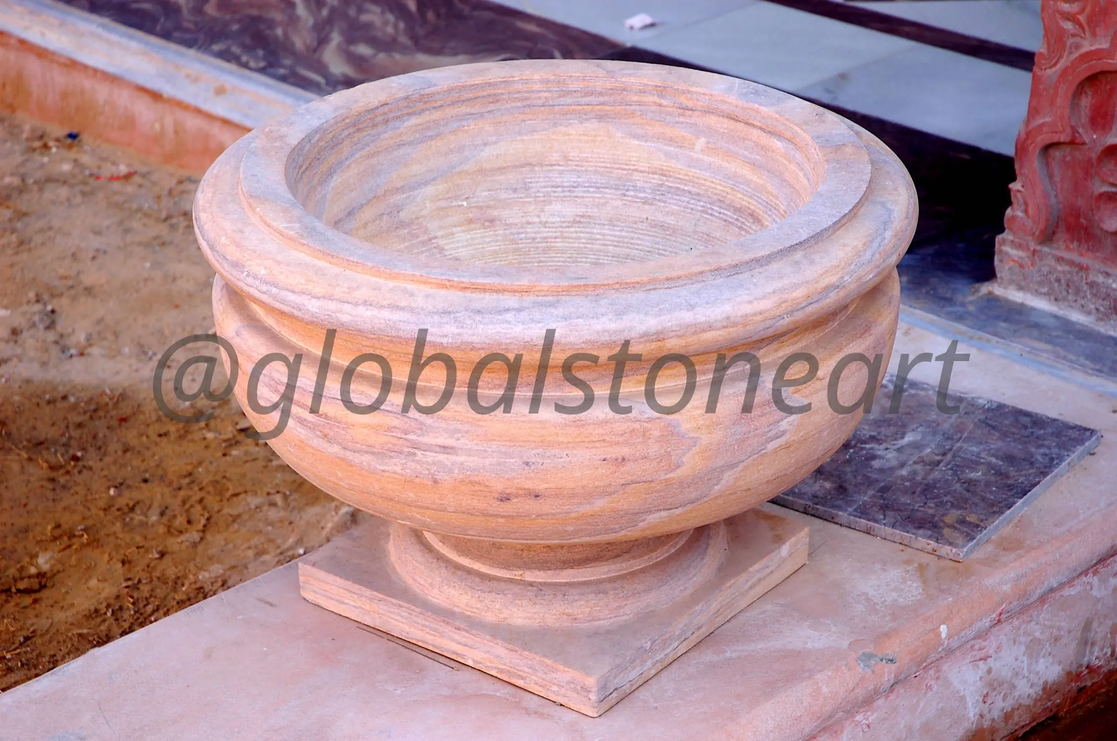 Round Sandstone Bowl Planter for Garden