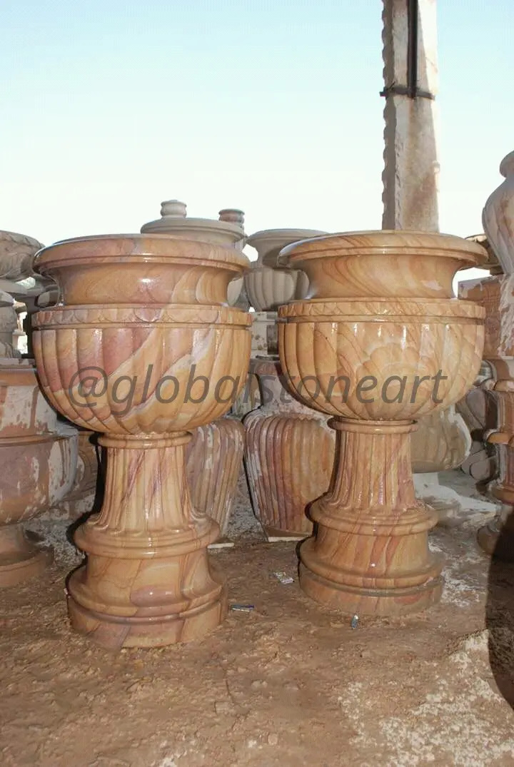 Rainbow Sandstone Lobed Urns on Pedestal