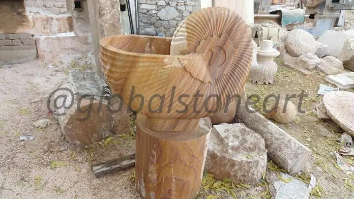 Fluted Sandstone Barrel Pot (Natural Finish)