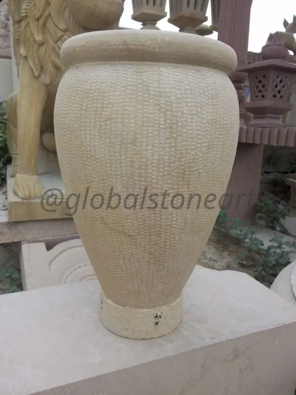 Hand-Textured Cream Sandstone Lidded Jar Planter
