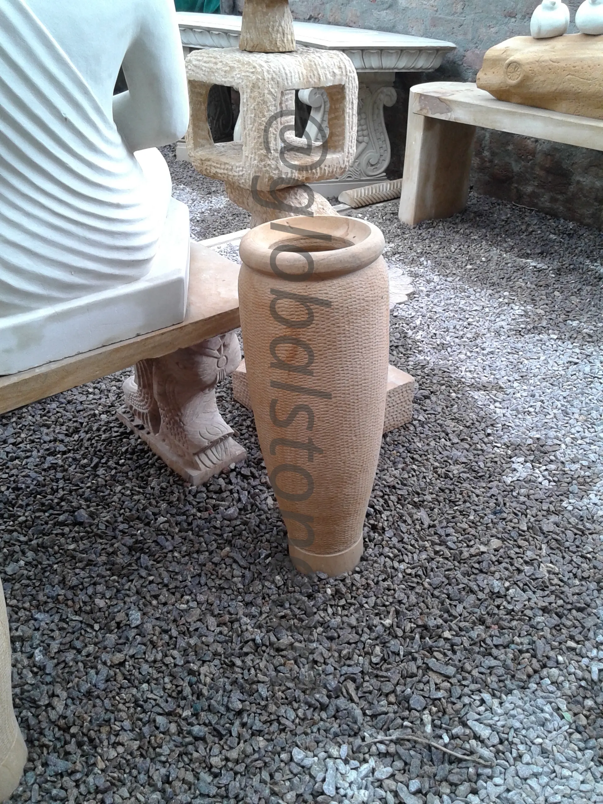 Textured Sandstone Tall Jar Planter (Natural)