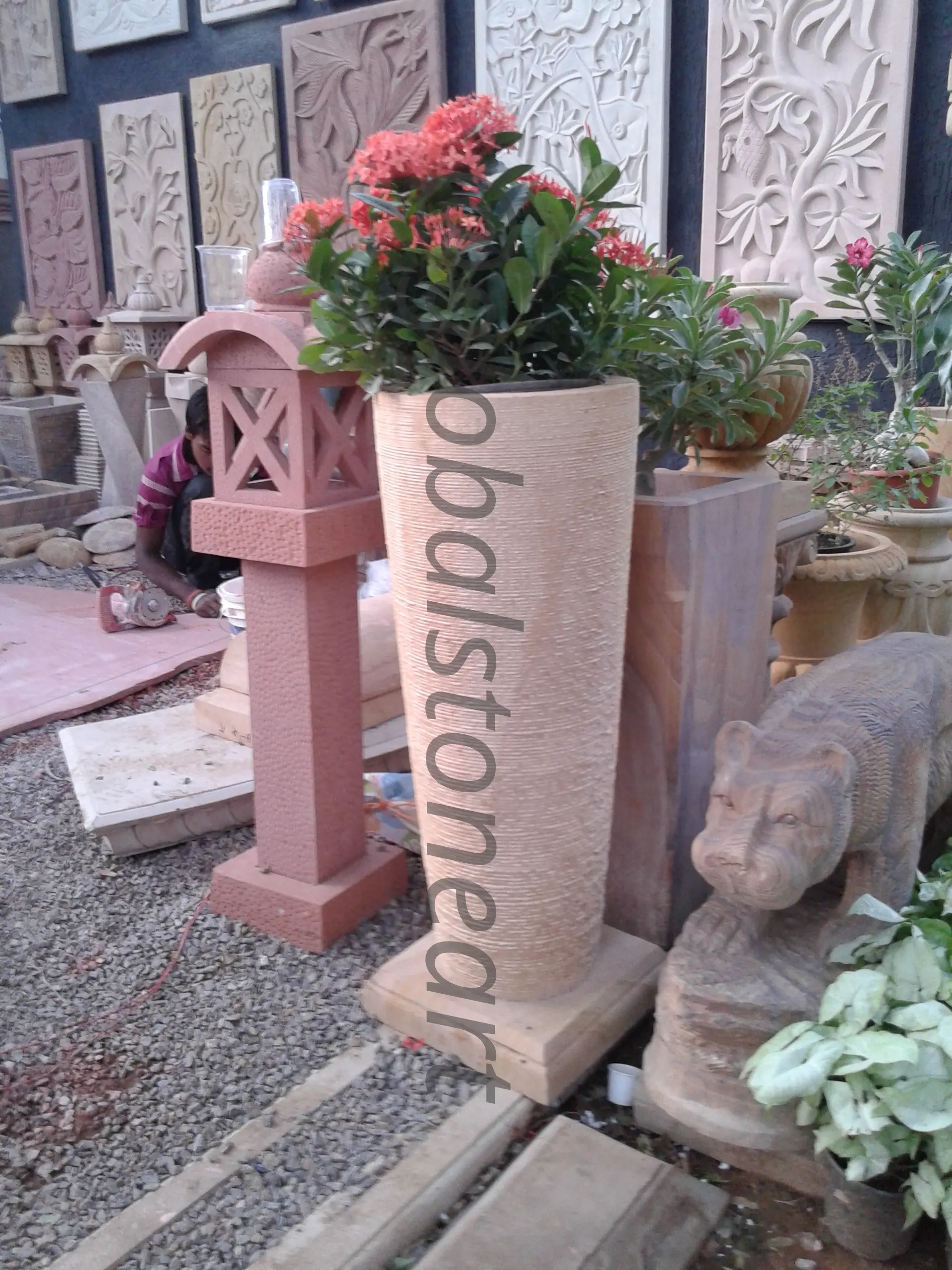 Tapered Textured Sandstone Tall Pot for Entrance