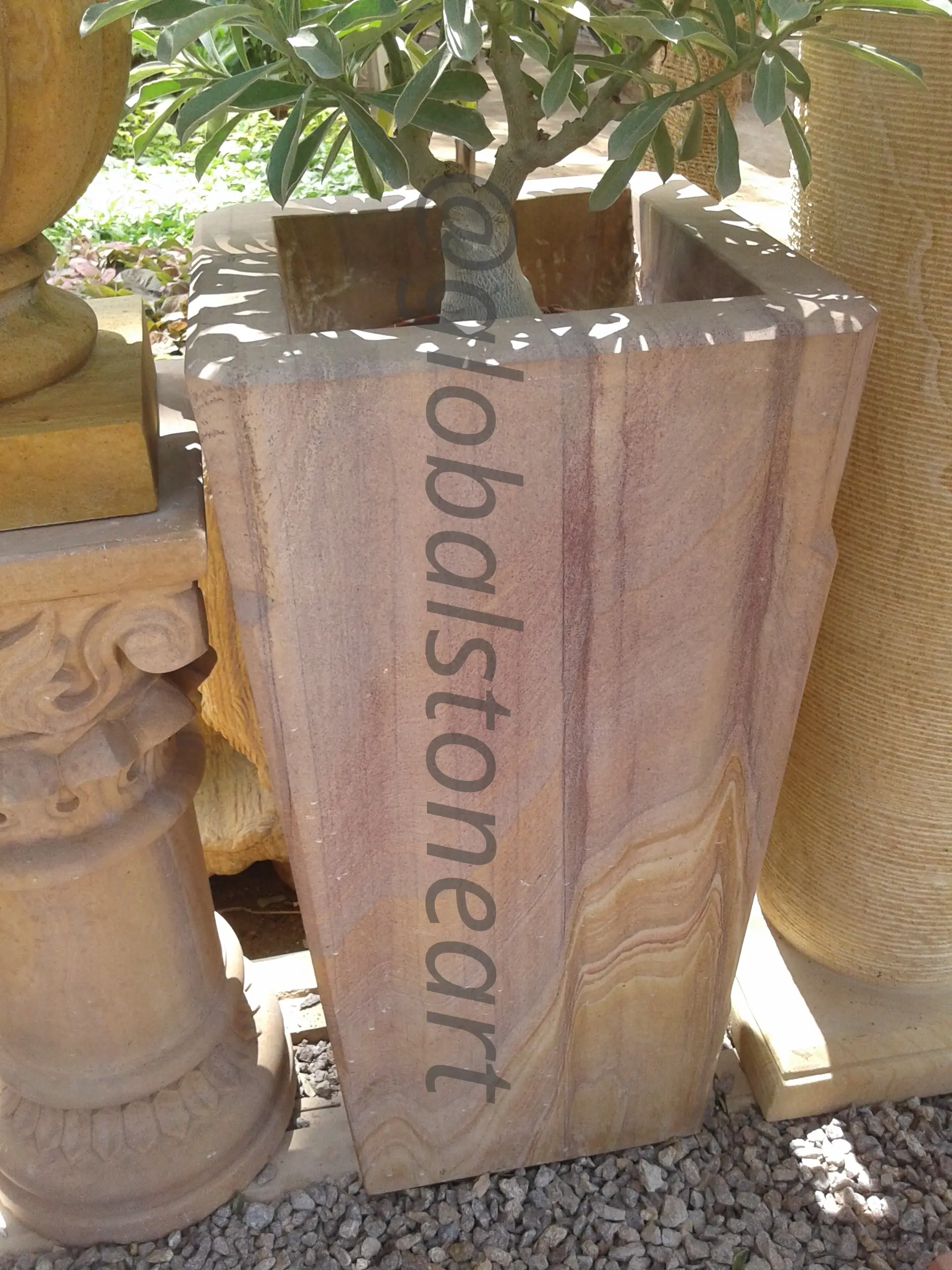 Tapered Rectangular Sandstone Pot for Plants