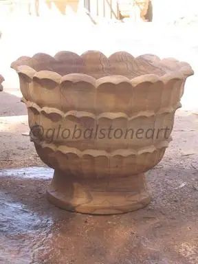 Scalloped Lobed Sandstone Bowl Planter for Garden