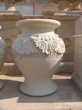 Acanthus Handle White Marble Vase Planter
