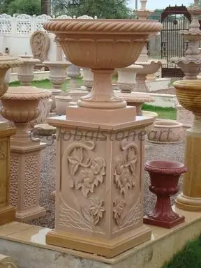 Floral-Pedestal Sandstone Urn Planter for Garden