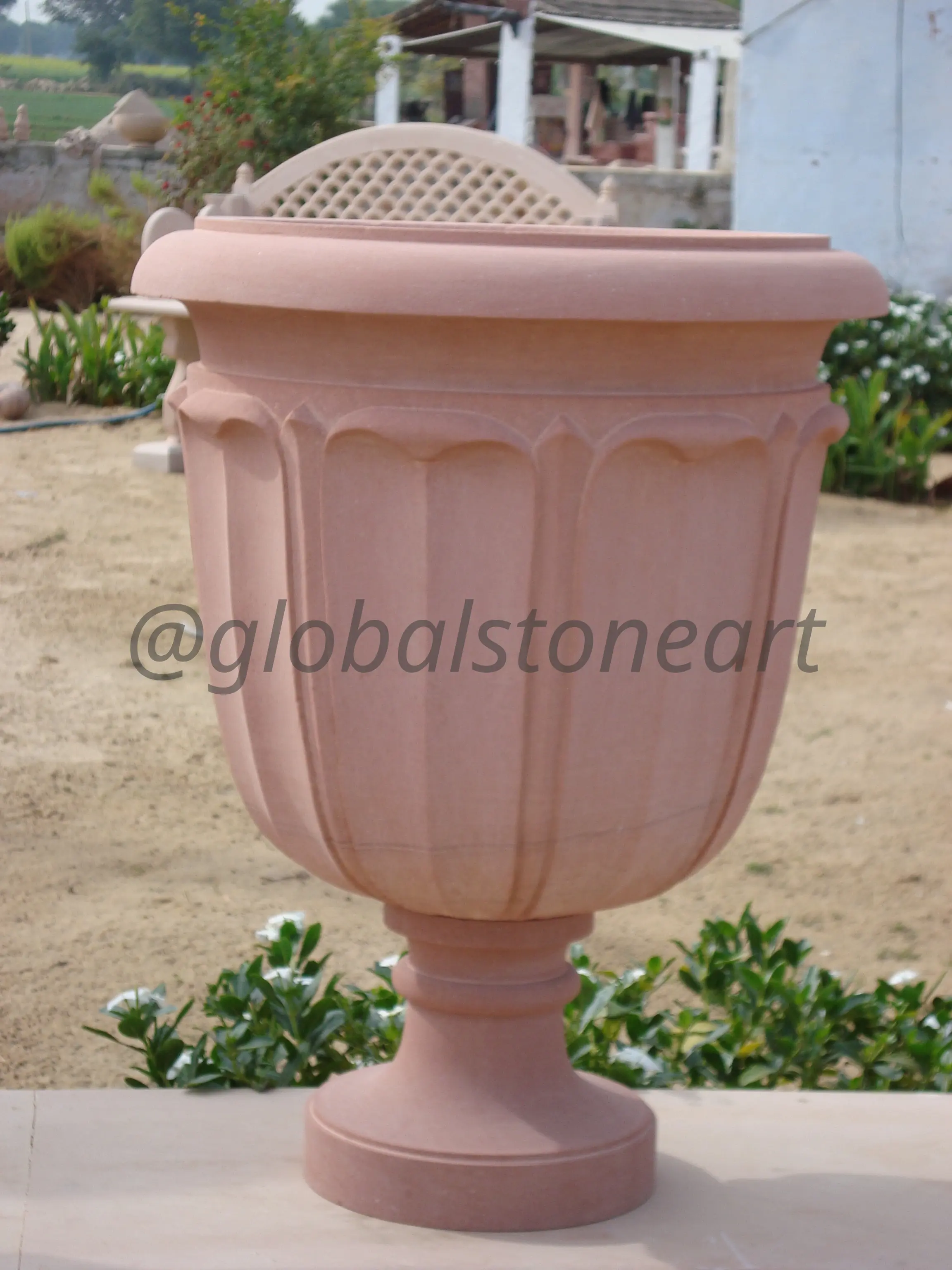 Fluted Goblet Sandstone Urn Planter (Large)