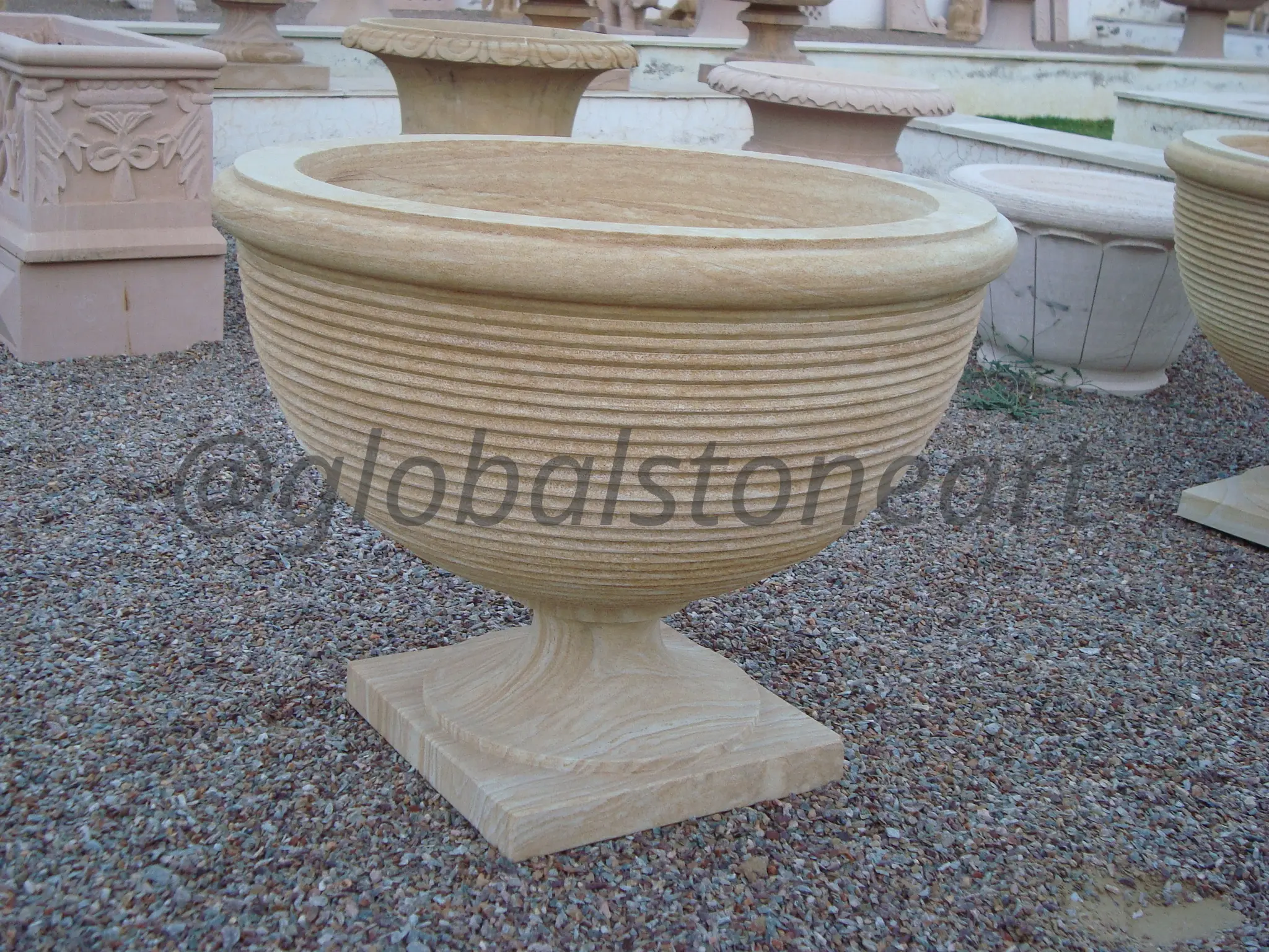 Ribbed Sandstone Goblet Urn Planter for Garden
