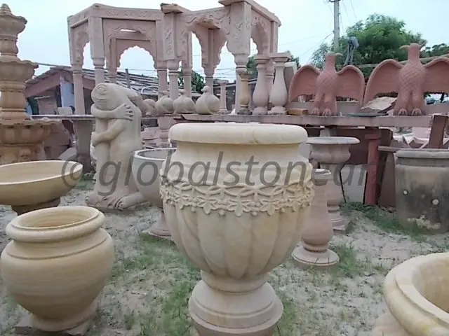 Bead-Garland Sandstone Goblet Urn Planter