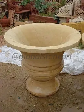 Wide-Mouth Sandstone Bell Urn Planter for Garden