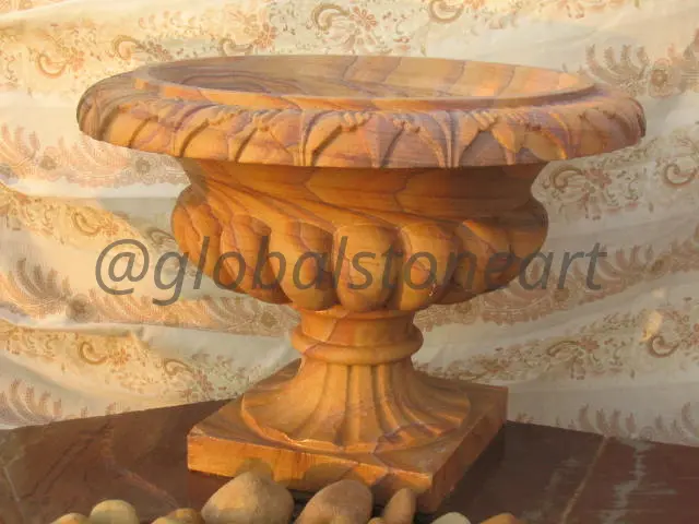 Swirl-Fluted Sandstone Compote Urn Planter