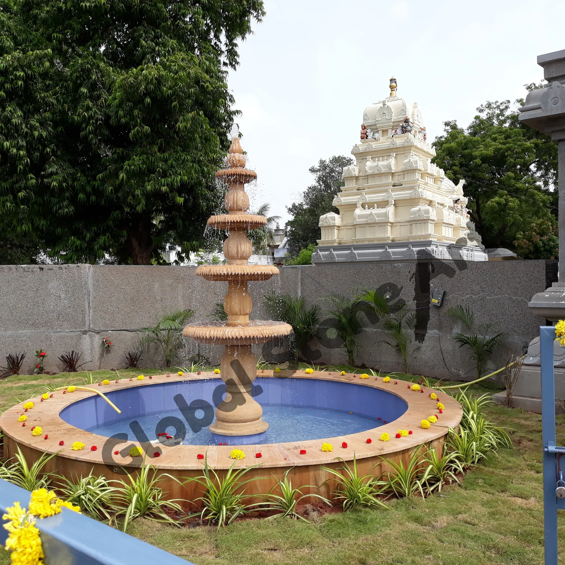 3-Tier Carved Sandstone Temple Garden Fountain