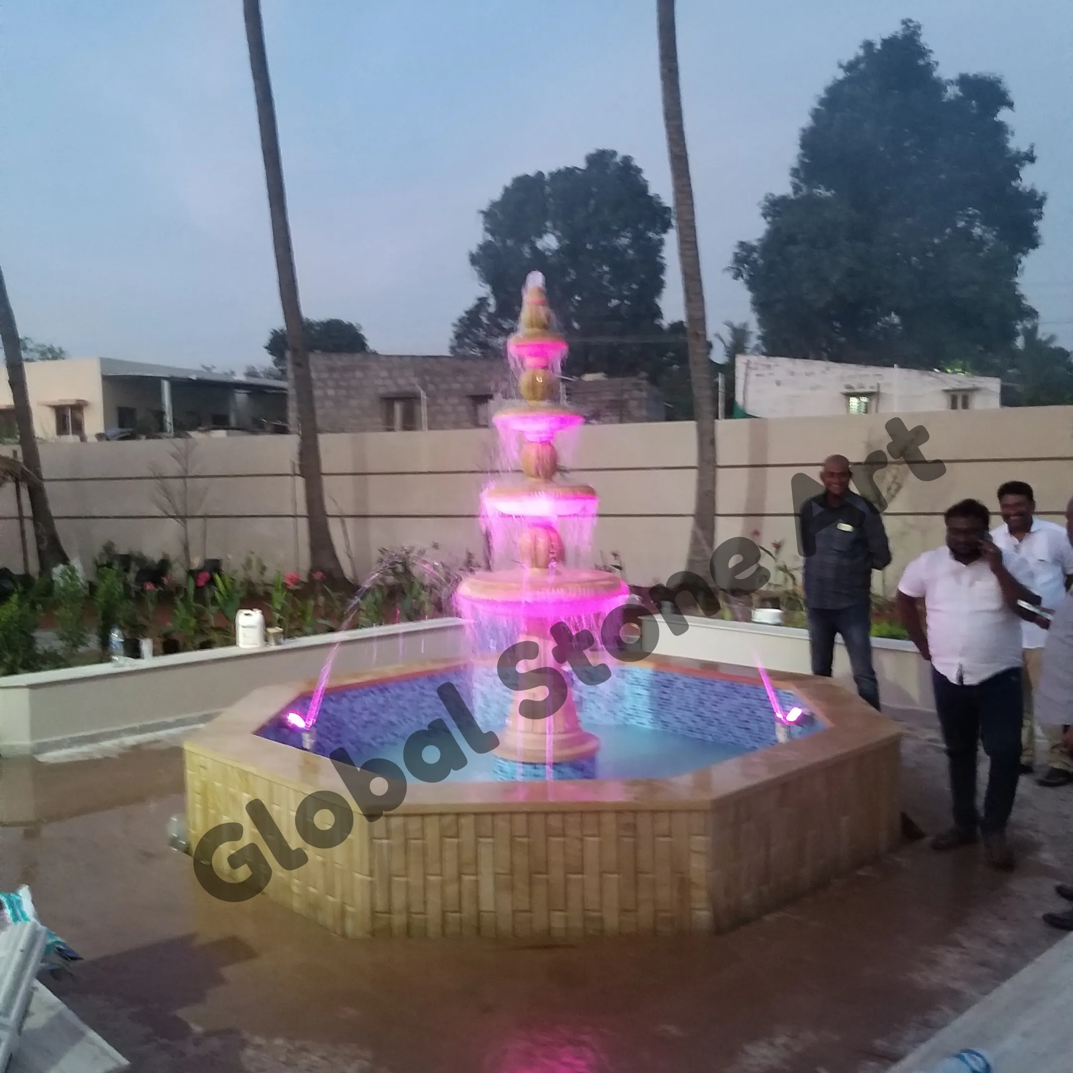 4-Tier Sandstone Fountain with Colour LED Lighting
