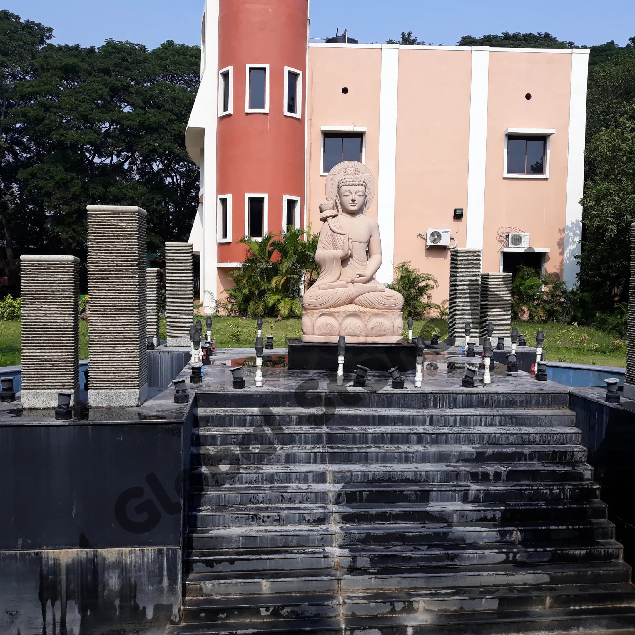Black Granite Stepped Cascade Fountain with Buddha Statue