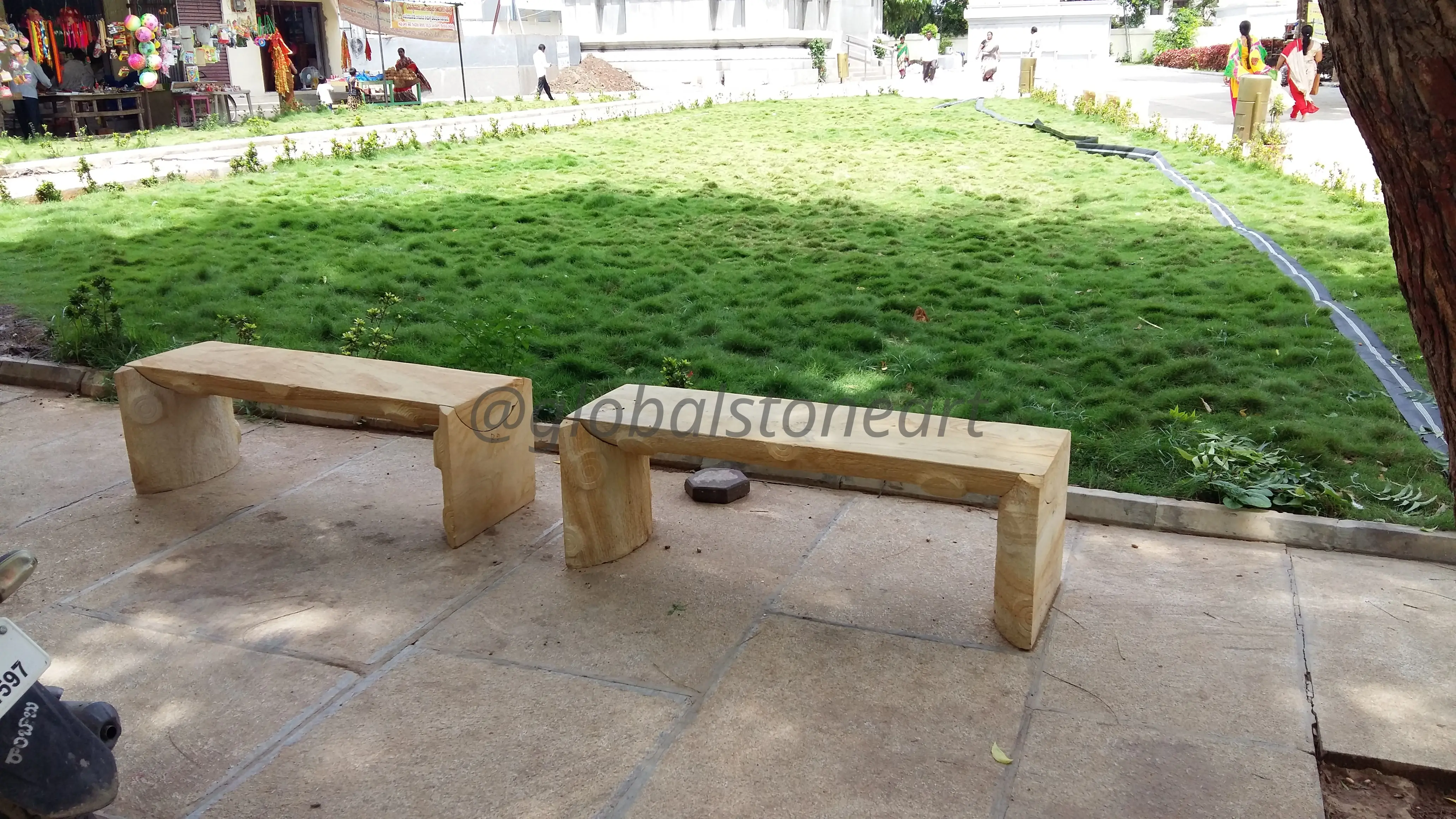 Plain Sandstone Block Benches for Garden Pathway