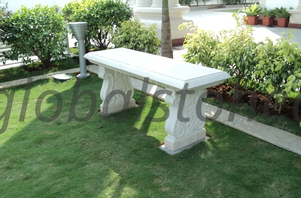 White Marble Garden Bench for Villa Lawn