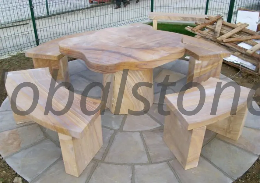 Sandstone Square Table with Four Chairs Garden Set