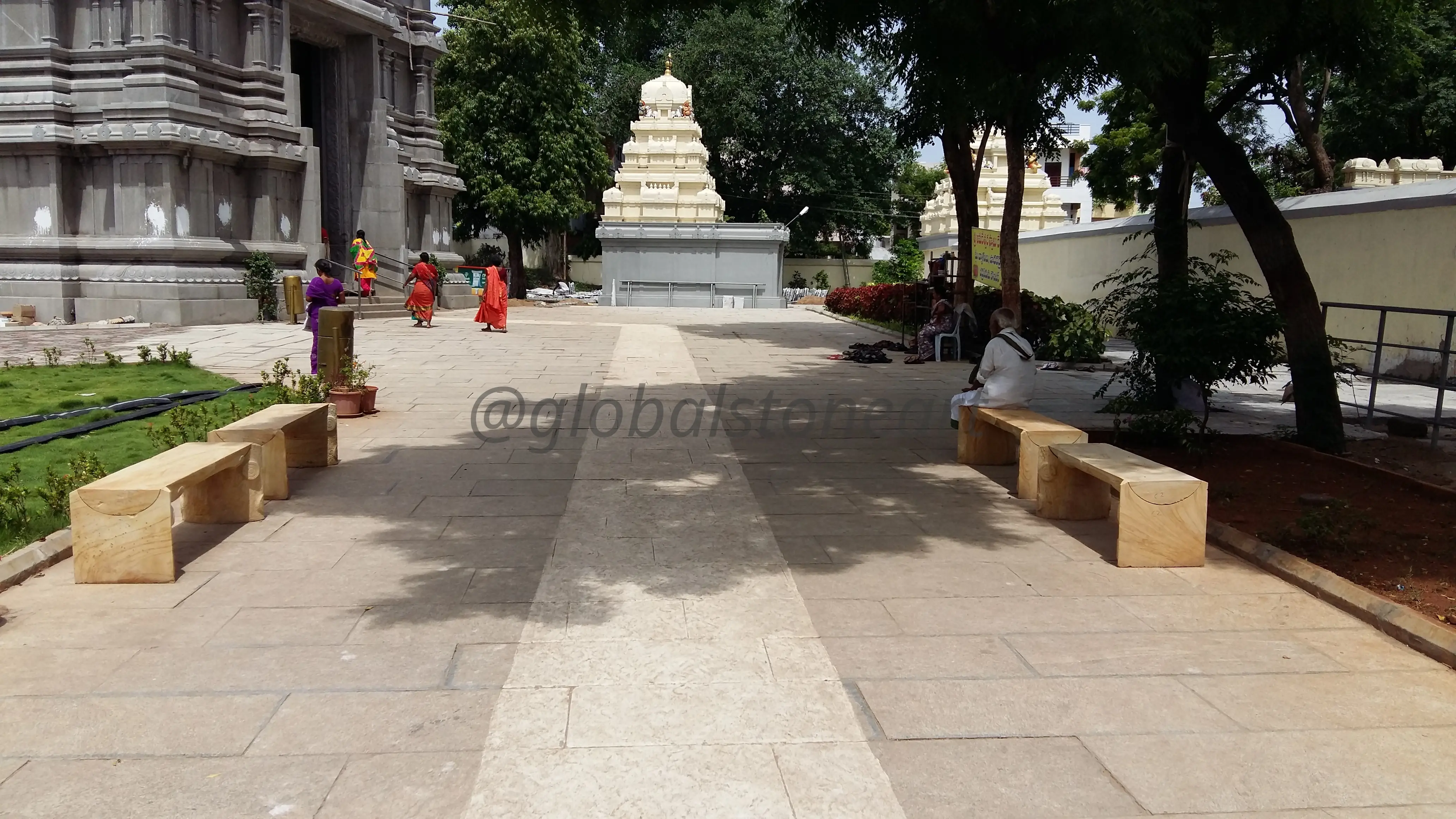 Sandstone Block Benches for Temple Pathway