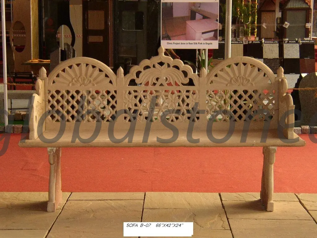 Sandstone Bench with Arched Lattice Backrest