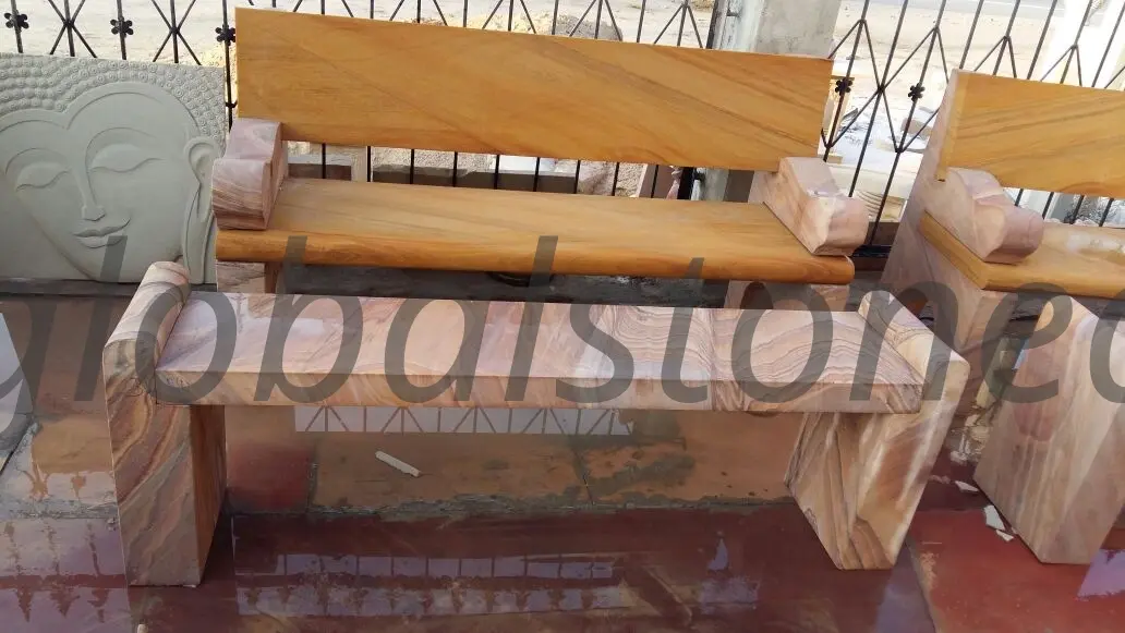 Sandstone Benches with Timber-Look Slat Seat