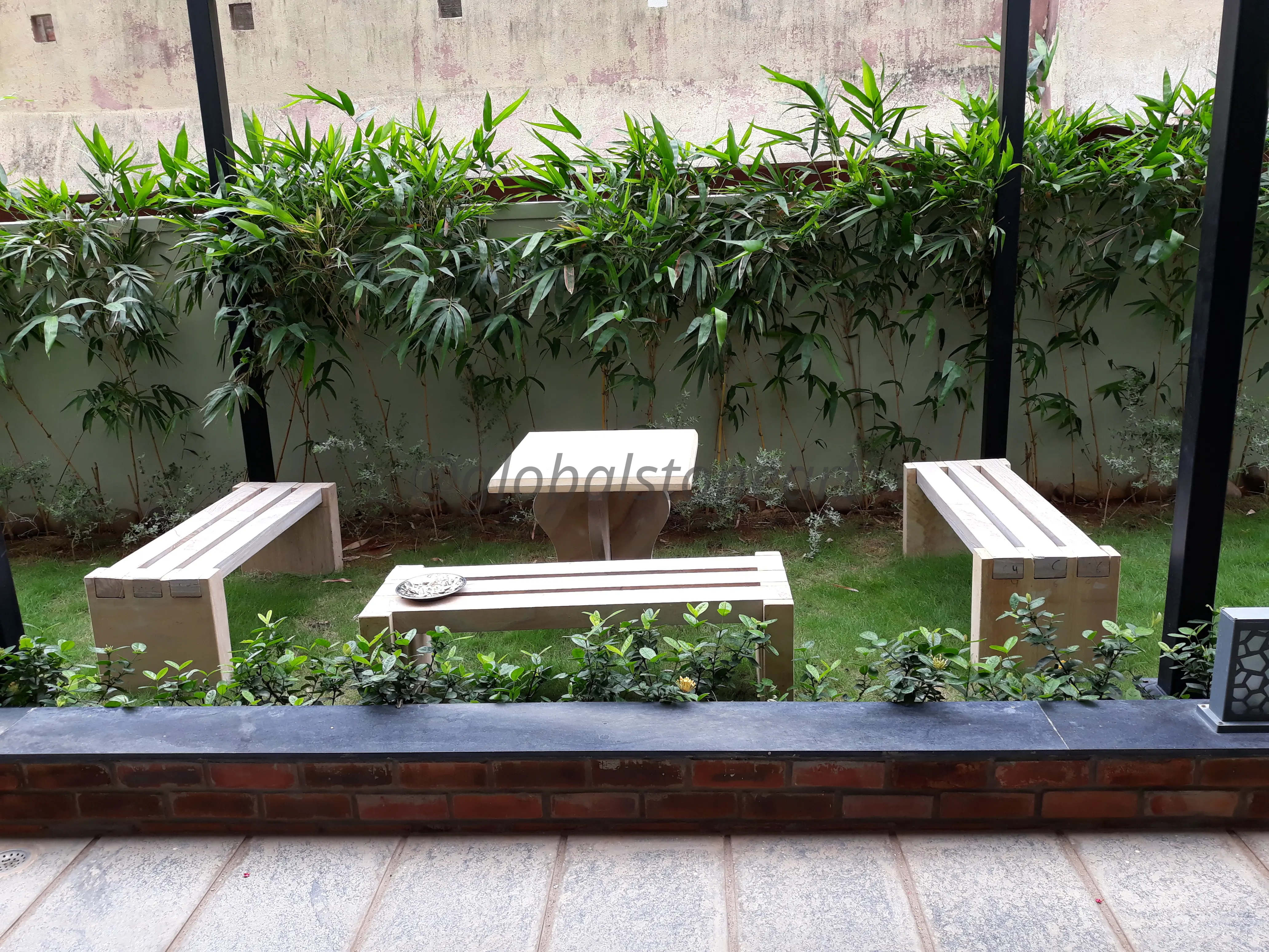 Cream Sandstone Slatted Bench Set for Balcony