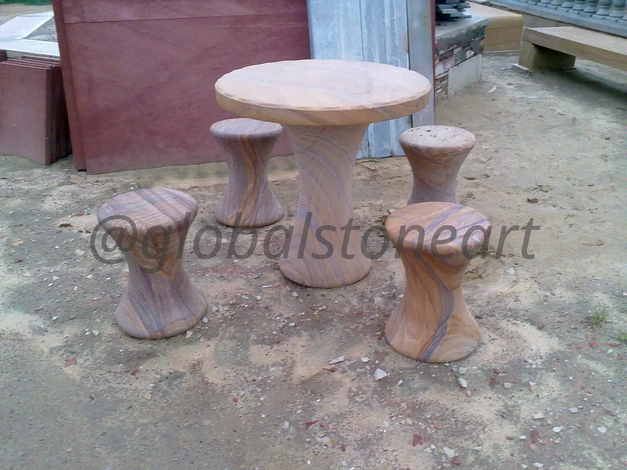 Rainbow Sandstone Round Table with Hourglass Stools